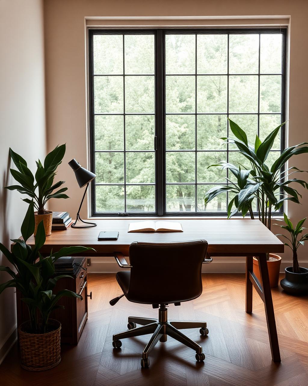 Estudio en casa con escritorio de madera